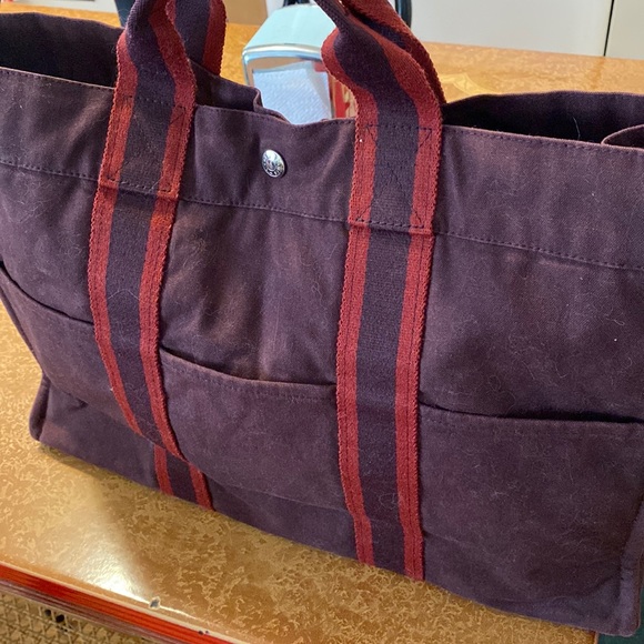 Hermes Authentic gently used canvas tote, burgundy color, made in France. - Picture 2 of 15